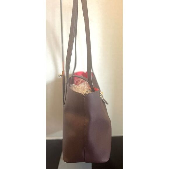 Kate Spade Raspberry Chocolate Leather Small Tote Shoulder Bag Turnlock Closure - Picture 4 of 15